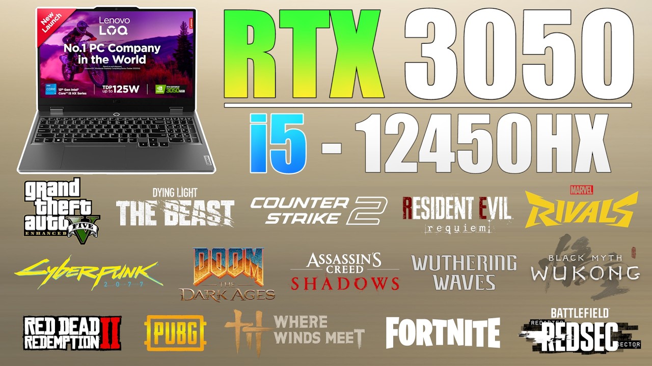 Lenovo LOQ | RTX 3050 6GB + i5 12th Gen 12450HX | New 16 Games Tested