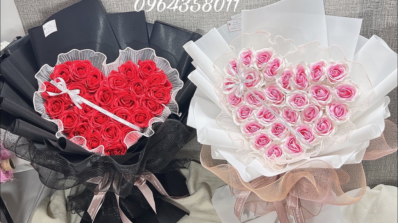 🌸🌸Duyên Flowers - Hướng dẫn gói bó hoa hình tim cùng voan sóng cực hót