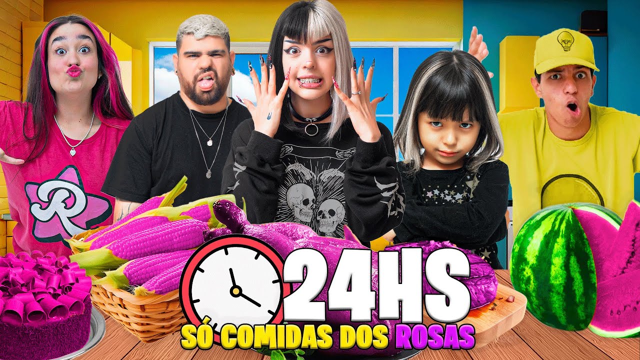 24 HORAS COMENDO COMIDA ROSA * entrei para os rosas?