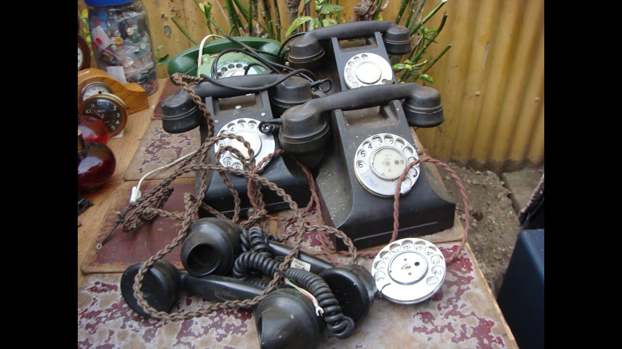 vintage old antique black bakelite dial telephone phone 1950s For restoration