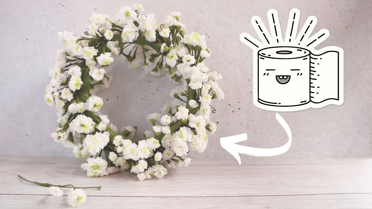 トイレットペーパーで作るかすみ草リースの作り方｜DIY Toilet Paper Gypsophila Wreath｜AyaWangPaper