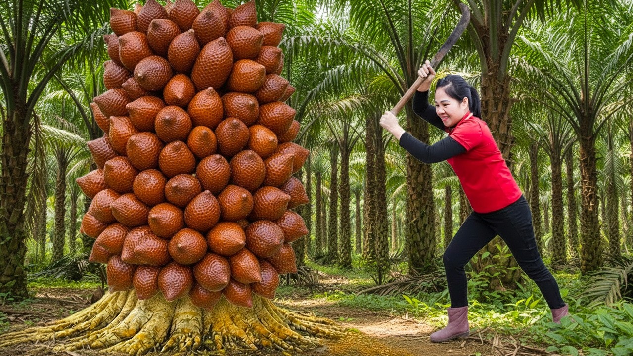 Harvesting Many Indonesia Snakeskin Fruits & Goes To Market Sell | Peaceful Life in a Small Garden