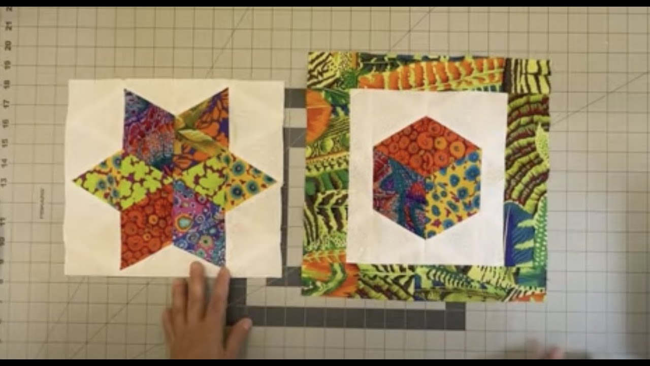 BLOQUE ESTRELLA Y CUBO CON TRIANGULOS  EQUILATEROS / STAR AND CUBE QUILT BLOCK