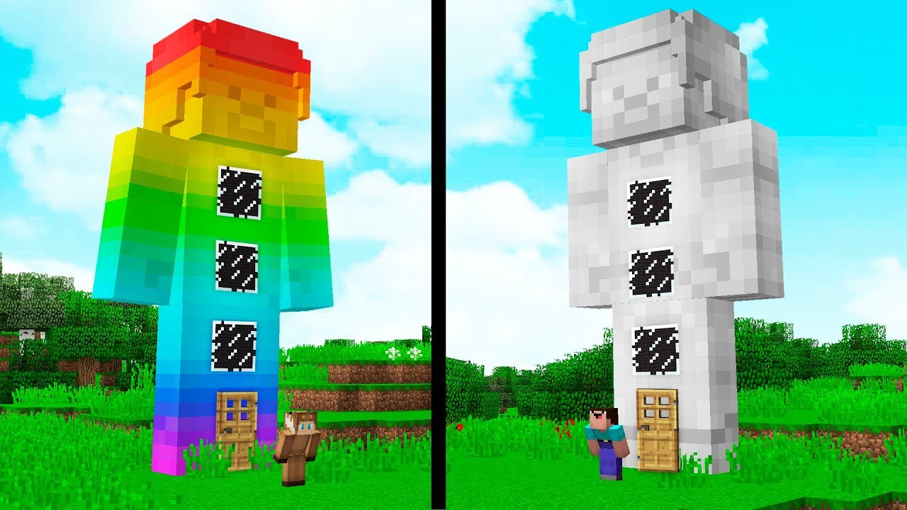 RAINBOW STEVE HOUSE VS. LIGHT STEVE HOUSE! - MINECRAFT