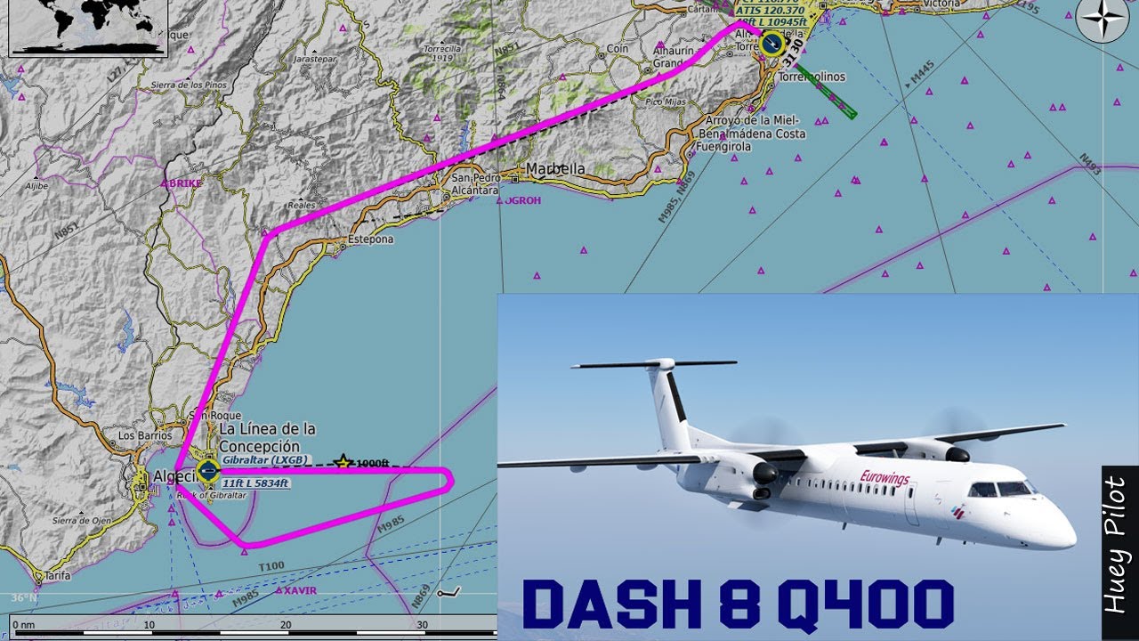 Dash 8 Q400, from Malaga to Gibraltar. Full flight
