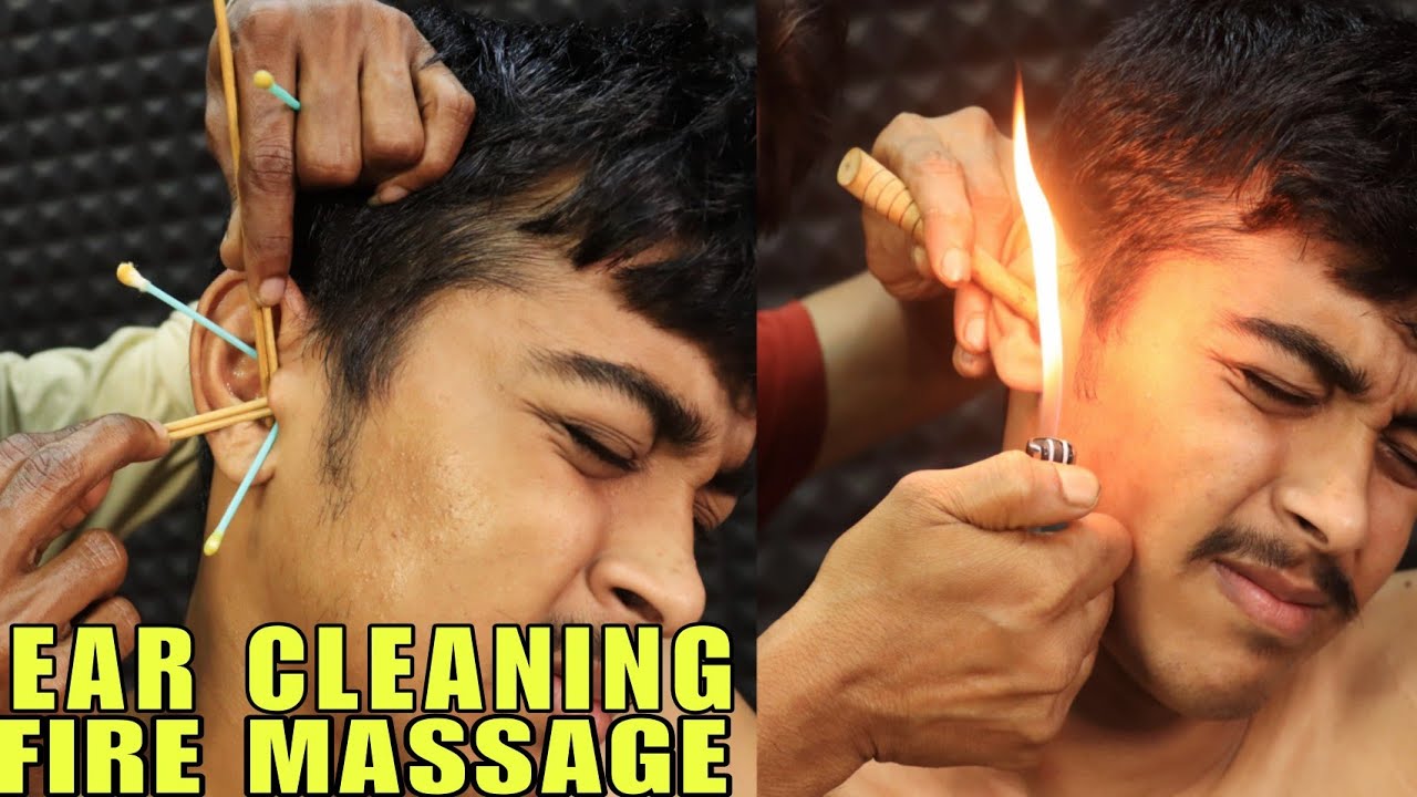 Fire Ear Massage & Earwax Remove by Indian Barber | Head Massage & Neck Cracking | Spine Cracking 