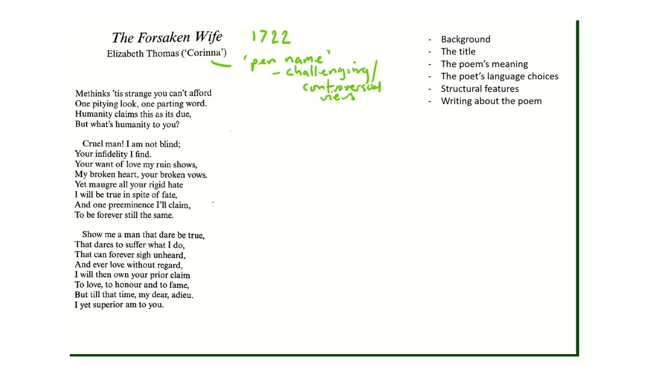 The Forsaken Wife - Elizabeth Thomas ('Corinna') -  CIE English Literature GCSE