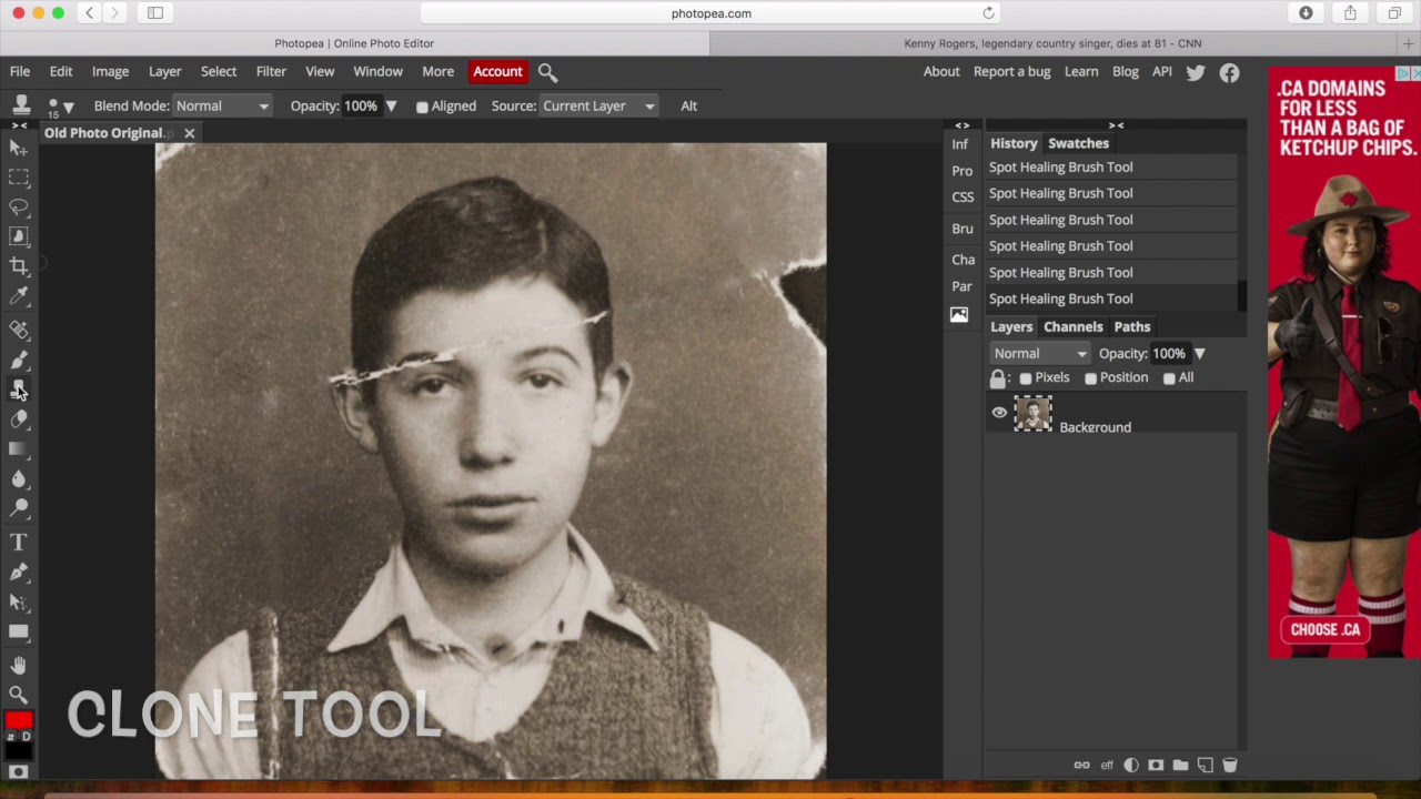 Repair an Old Photo in Photopea