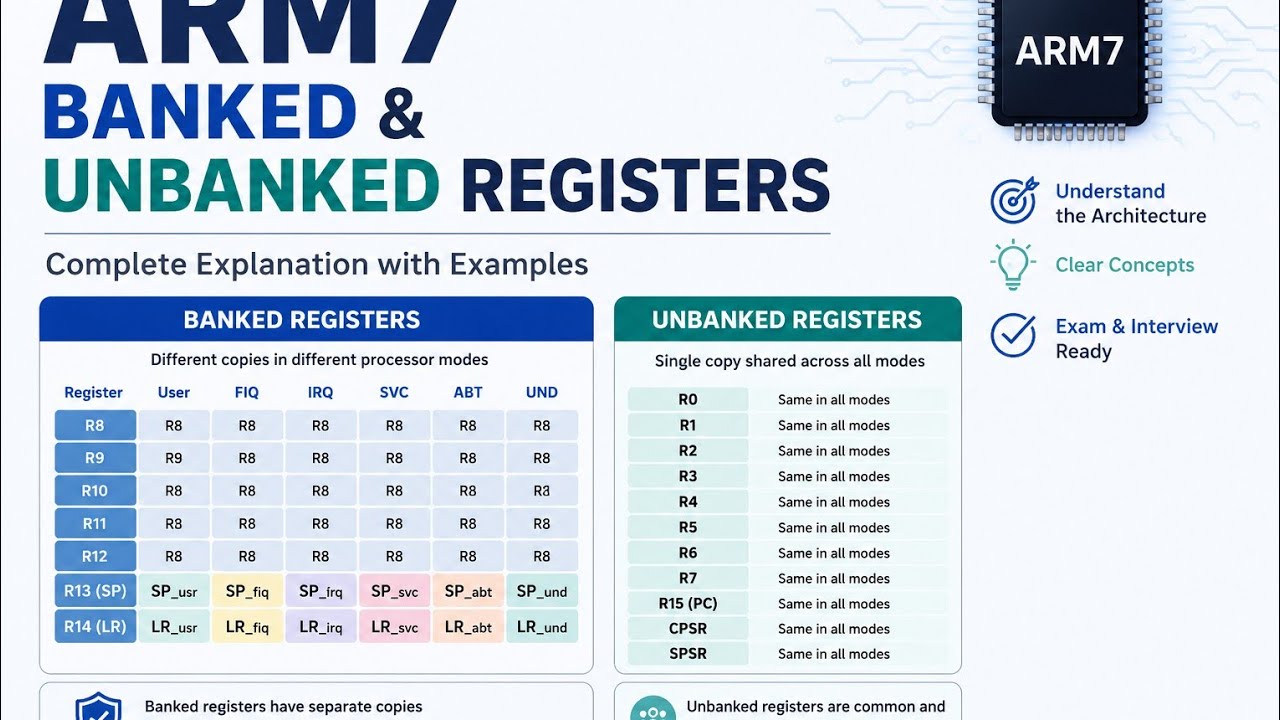 Registers of ARM7 | Banked & Unbanked Registers