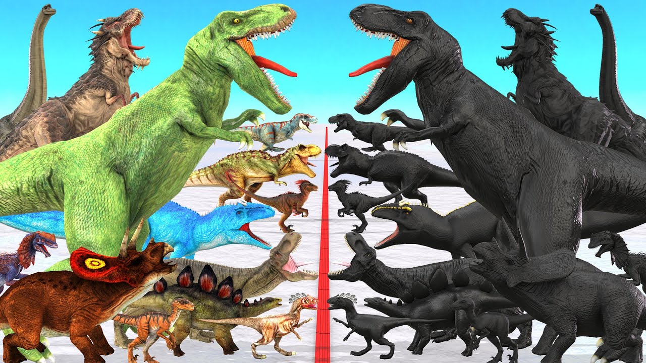 Dinosaurs Vs Black Dinosaurs T-Rex Giganotosaurus Size Comparison Epic Battle Animal Revolt Battle