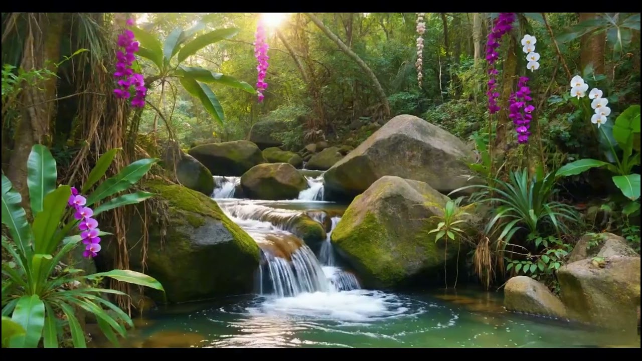 Gentle River Flow & Birds Chirping 🌿 Tropical Forest Sounds for Sleep, Study and Relaxation
