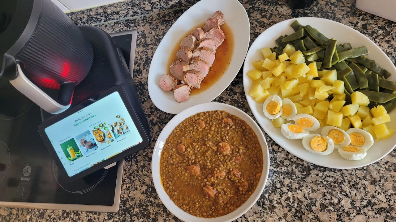 MENÚ COMPLETO; LENTEJAS CON SOLOMILLO PATATAS JUDÍAS VERDES Y HUEVO 
