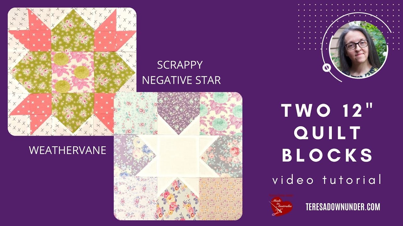 Two 12" quilt blocks: Weathervane and scrappy negative space star