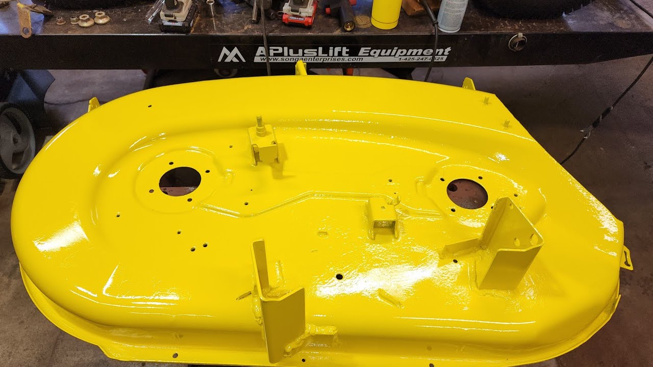 John Deere Mower Deck Restoration Pt 2. Sanding, Rust Converting, Priming, Painting W/ Rustolium