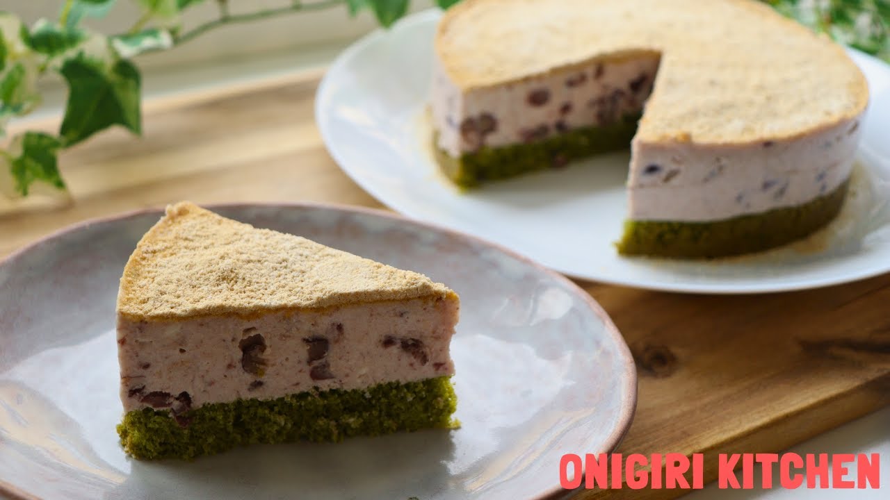 Azuki Cheesecake with Matcha Biscuit- Japanese Homemade Food Recipes - 【小豆チーズケーキ】