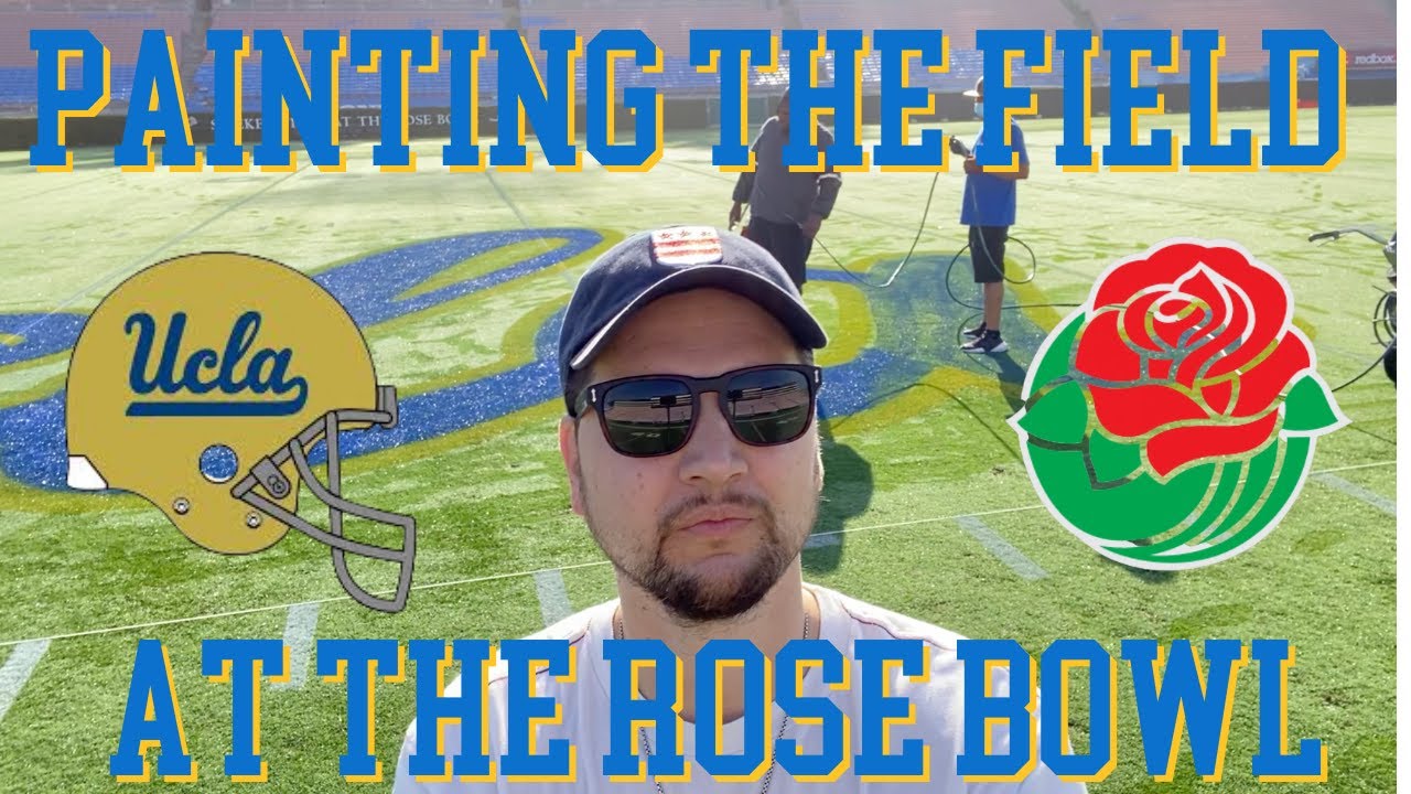 Painting the football field at the Rose Bowl in Pasadena before UCLA and LSU