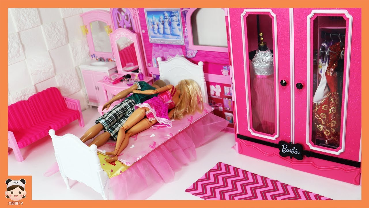 Barbie Bedroom Morning routine Doll House  غرفة نوم باربي Beliche para Barbie Quarto 미미 인형놀이 일상 밀착중계
