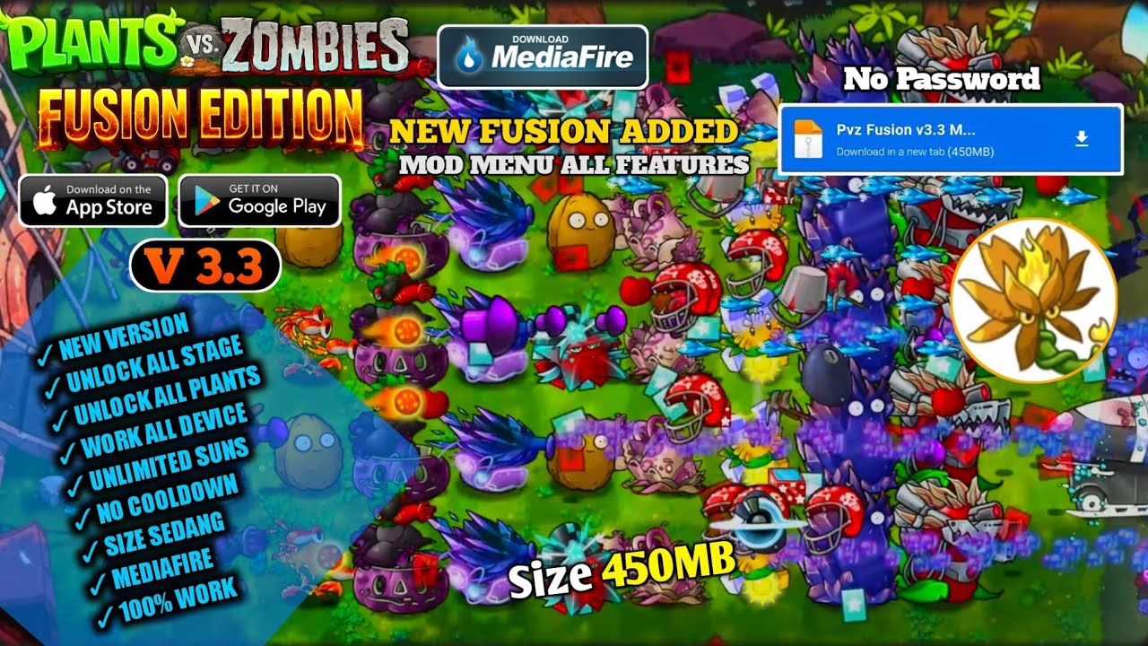 PVZ Fusion Mod Apk 3.3 последняя версия 2026 - Plants vs Zombies Fusion Mod Menu apk / Разблокиро...