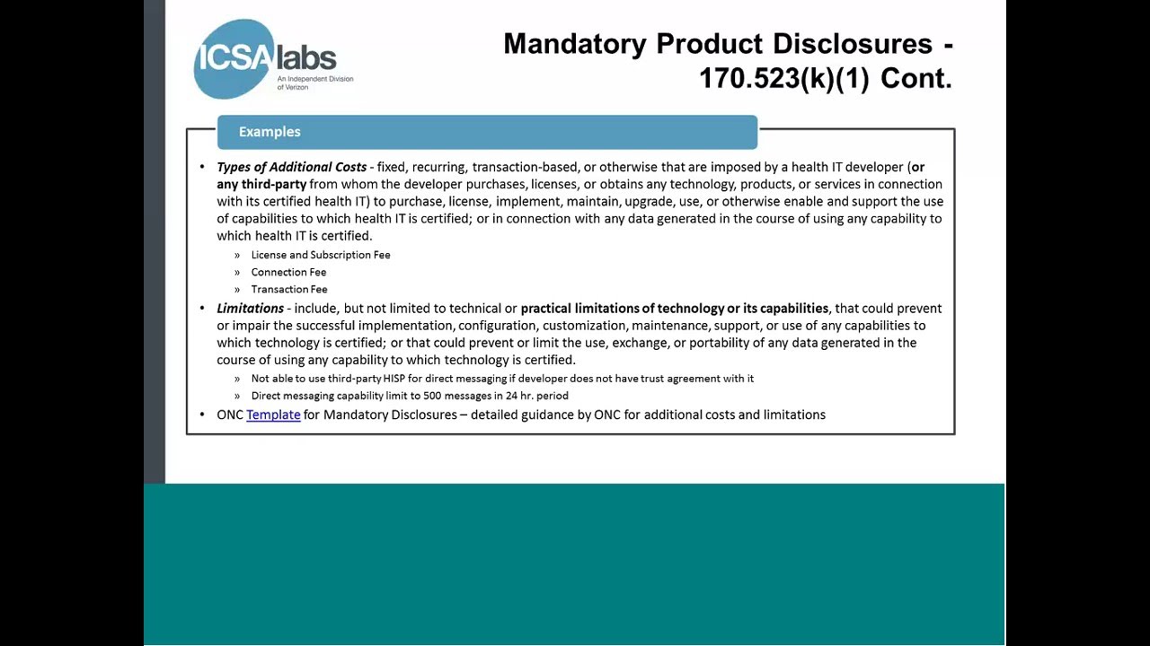 2015 Edition - Certification disclosure and transparency requirements