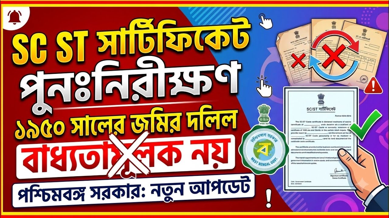 SC-STসার্টিফিকেট Re-Verification জন্য 1950 সালের দলিল বাধ্যতামূলক নয় ✅ নতুন নির্দেশিকা জারি সরকারের