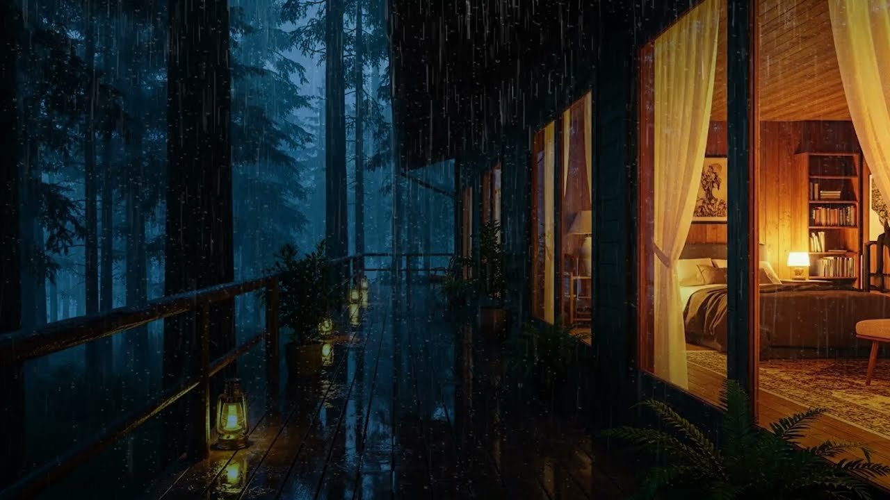 The Soft Echo of Rain on Cabin Roof — 4K Gentle Rain Sounds Ambience for Sleep and Reflection