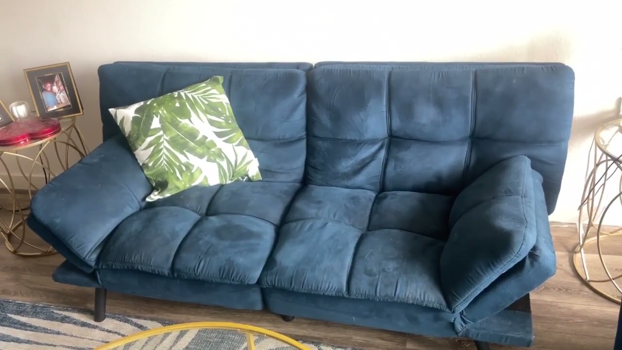 Memory Foam Futon Sofa Bed Couch Sleeper Convertible Foldable Blue Suede