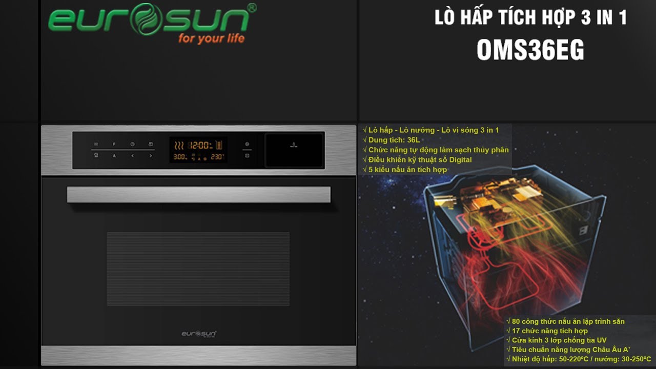 Lò nướng kết hợp lò hấp, lò vi sóng Eurosun OMS36EG