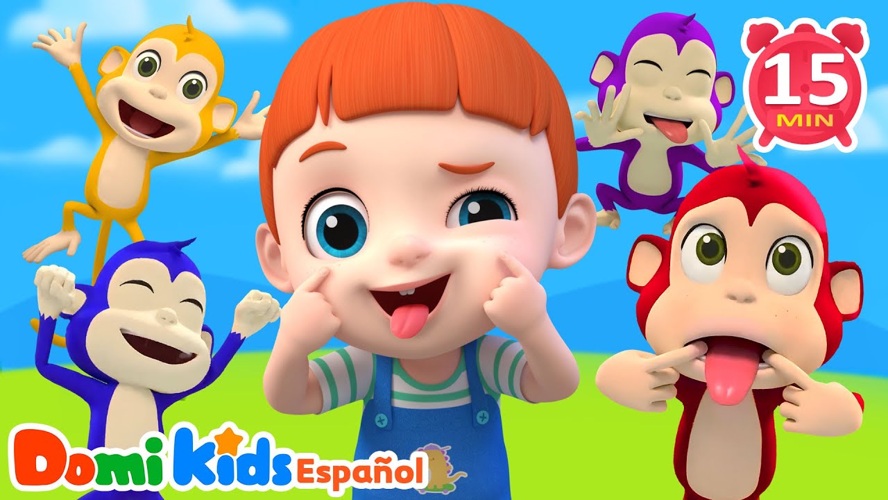 Cinco Monitos Traviesos 🐵 | Canciones de Animales para Niños | Domi Kids Fiesta Animal