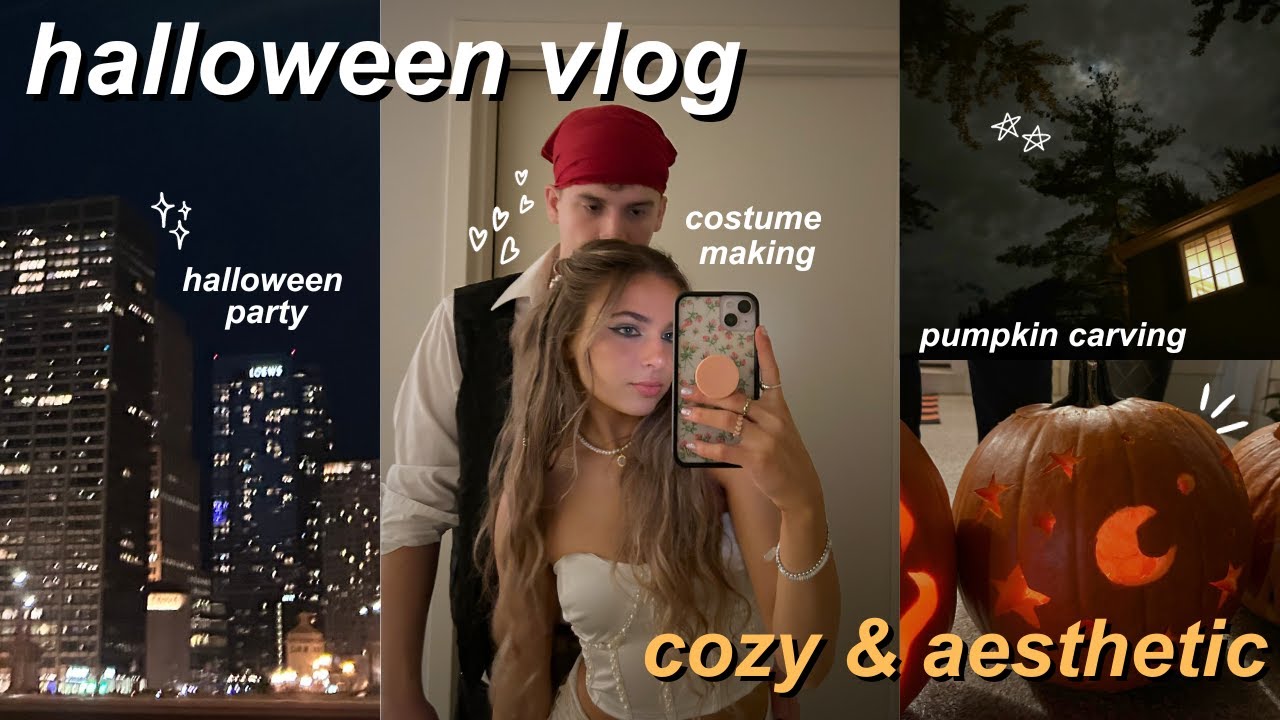halloween vlog 🍂🎃👻 pumpkin carving, costume making, & halloween party