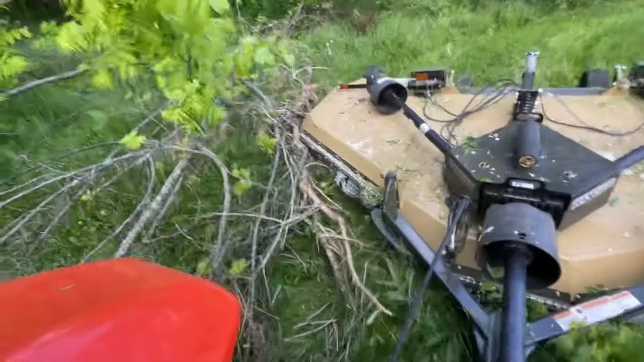 Bush hogging on the Farm Kubota tractor, Land pride batwing bush hog