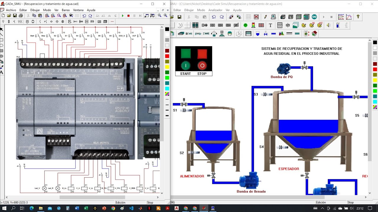 Simulación Control Automático tratamiento de agua residual con CadeSimu y PC Simu
