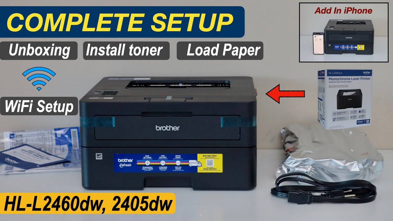 Brother HL-L2460DW Полная настройка, установка тонера, загрузка бумаги, настройка беспроводного с...