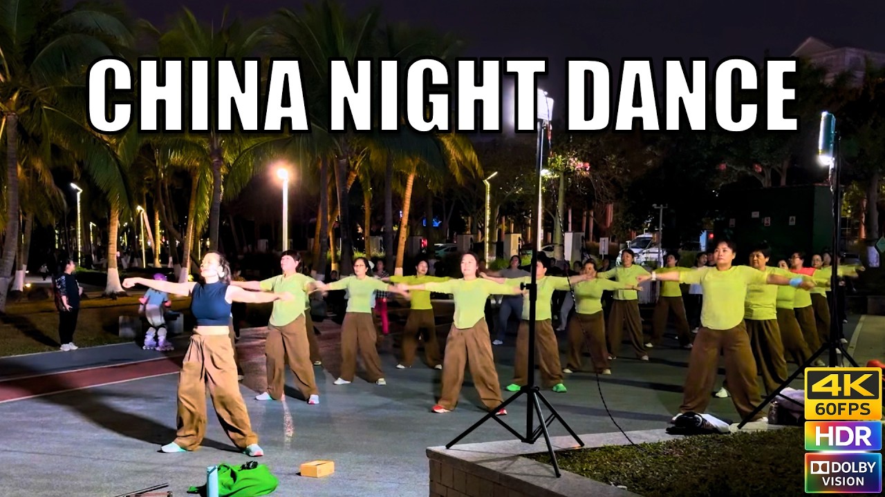 Real Evening Life in Downtown Haikou, China Seen in One Continuous POV Walk at Red City Lake Park 4K