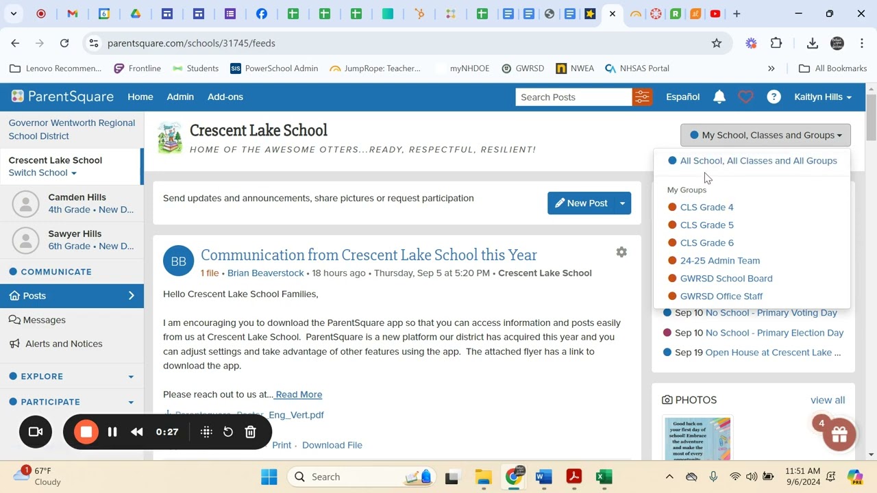 Admin View of Classes/School Posts
