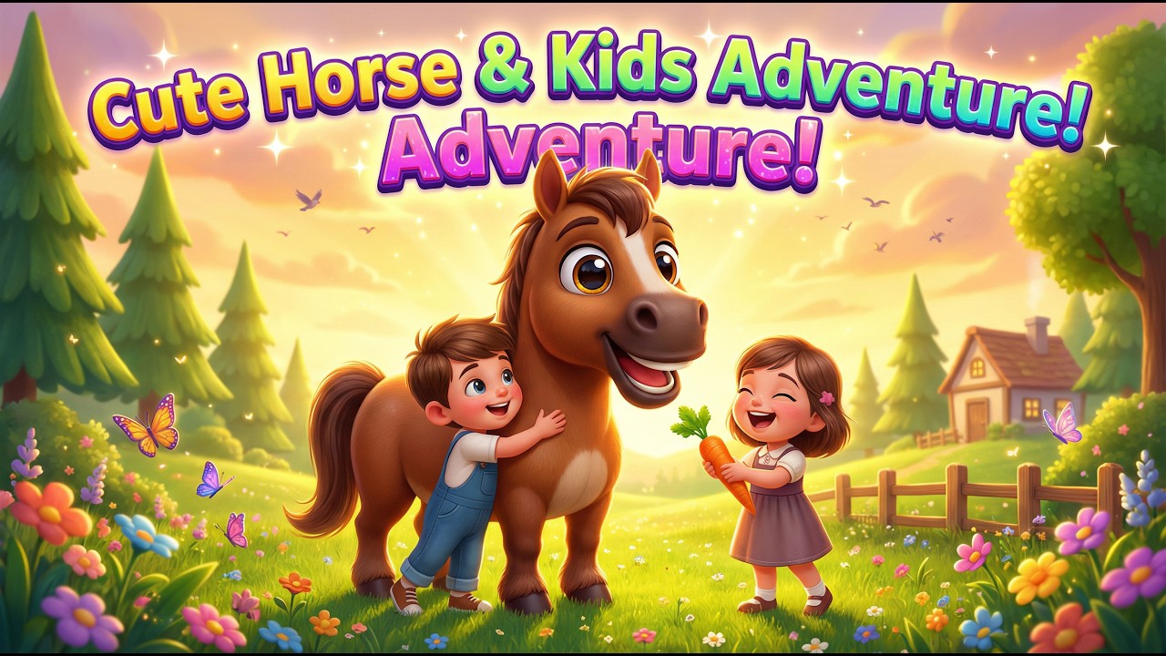 Cute Horse & Kids Magical Friendship Adventure 🐴👧👦 |  3D Animated Cartoon Story for Children ✨🌈