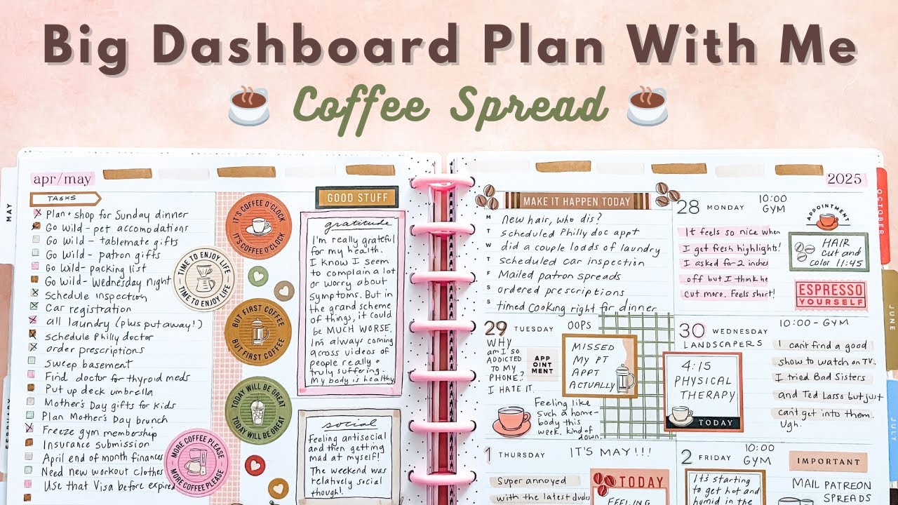 Plan (Decorate) With Me - Big Dashboard Happy Planner - Cafecore Sticker Book! May 2025 | COFFEE! ☕️