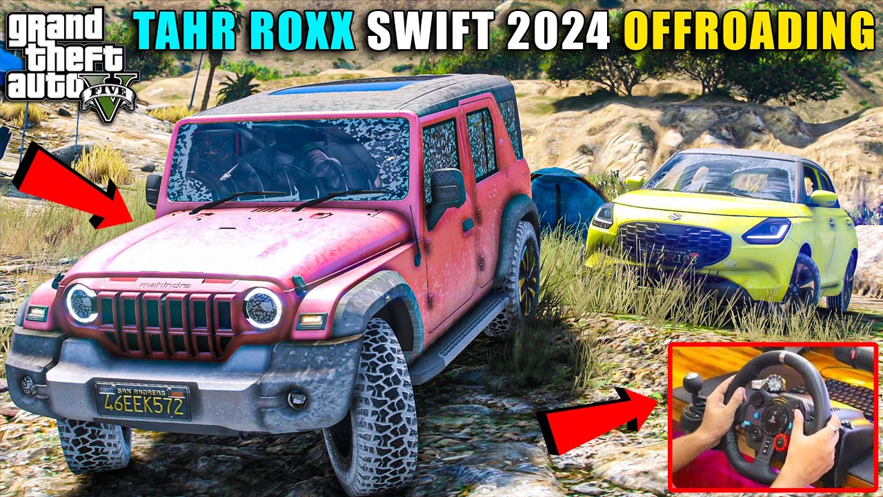 GTA 5 : JIMMY MAHINDRA THAR ROXX 4X4 VS SWIFT 2024 OFFROADING WITH LOGITECH G29