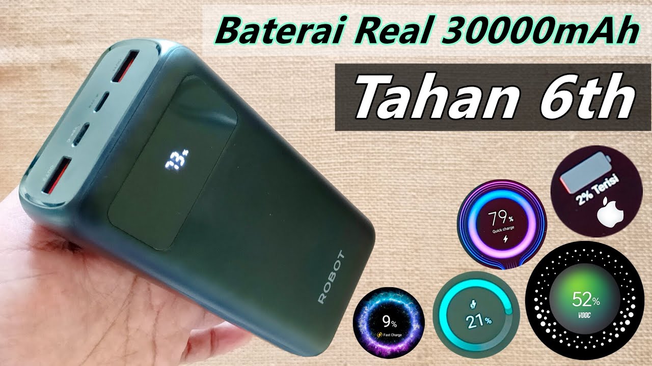 Tes Powerbank Robot RT32 | 22.5w | Kapasitas Besar | 30000mAh | QC VOOC AFC PD PPS SFC | Laptop