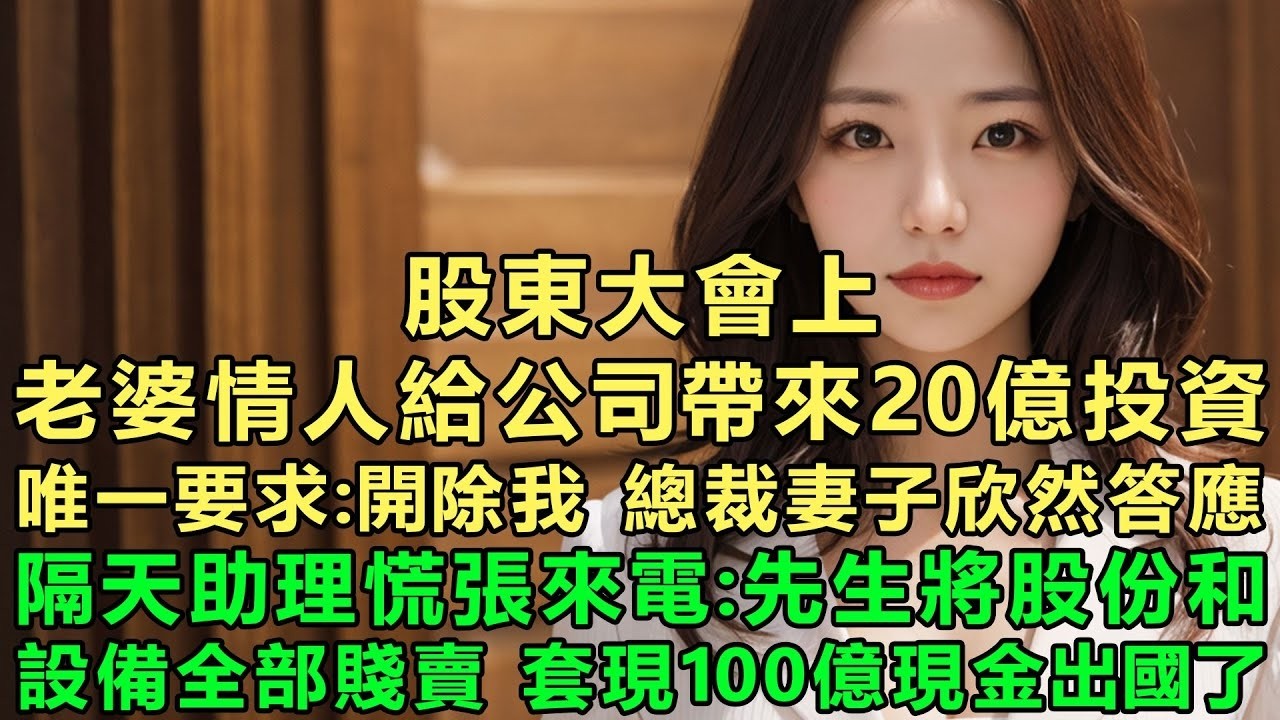 股東大會上，老婆情人給公司帶來20億投資唯一要求：開除我，總裁妻子欣然答應，隔天助理慌張來電：先生將股份和設備全部賤賣，套現100億現金出國了