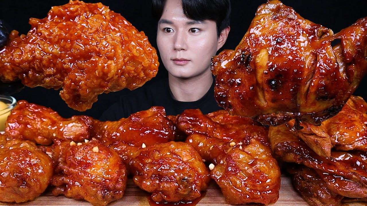 자메이카통다리 양념치킨 치킨 먹방ASMR MUKBANG SPICY BBQ CHICKEN & FRIED CHICKEN チキン バーベキューチキン eating sounds