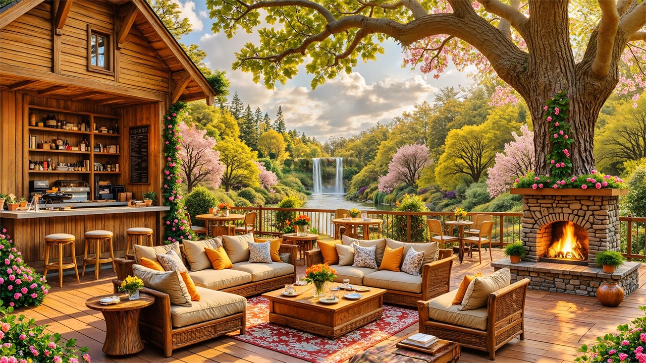 Soft Morning Jazz | Cozy Cabin Ambience on the Patio for Studying & Working #relaxingmusic #jazz