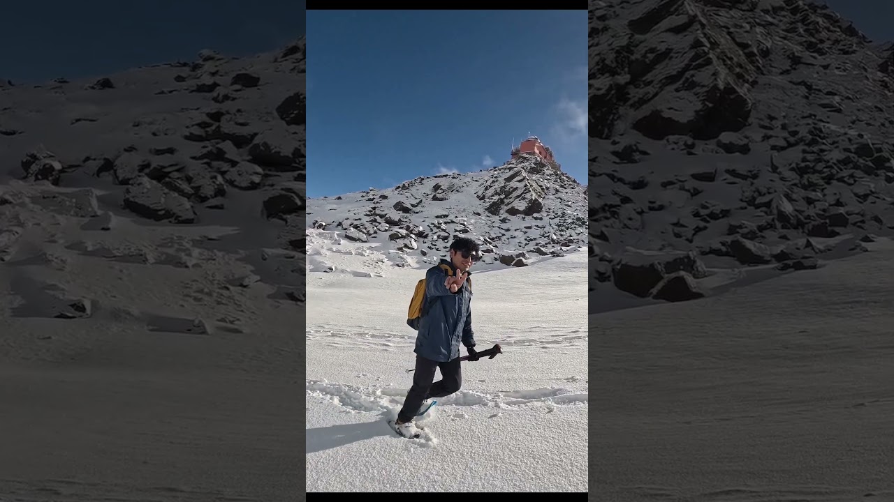 Walking the snow shoe hike in the Sierra Nevada mountains in Granada, Andalucia, Spain 