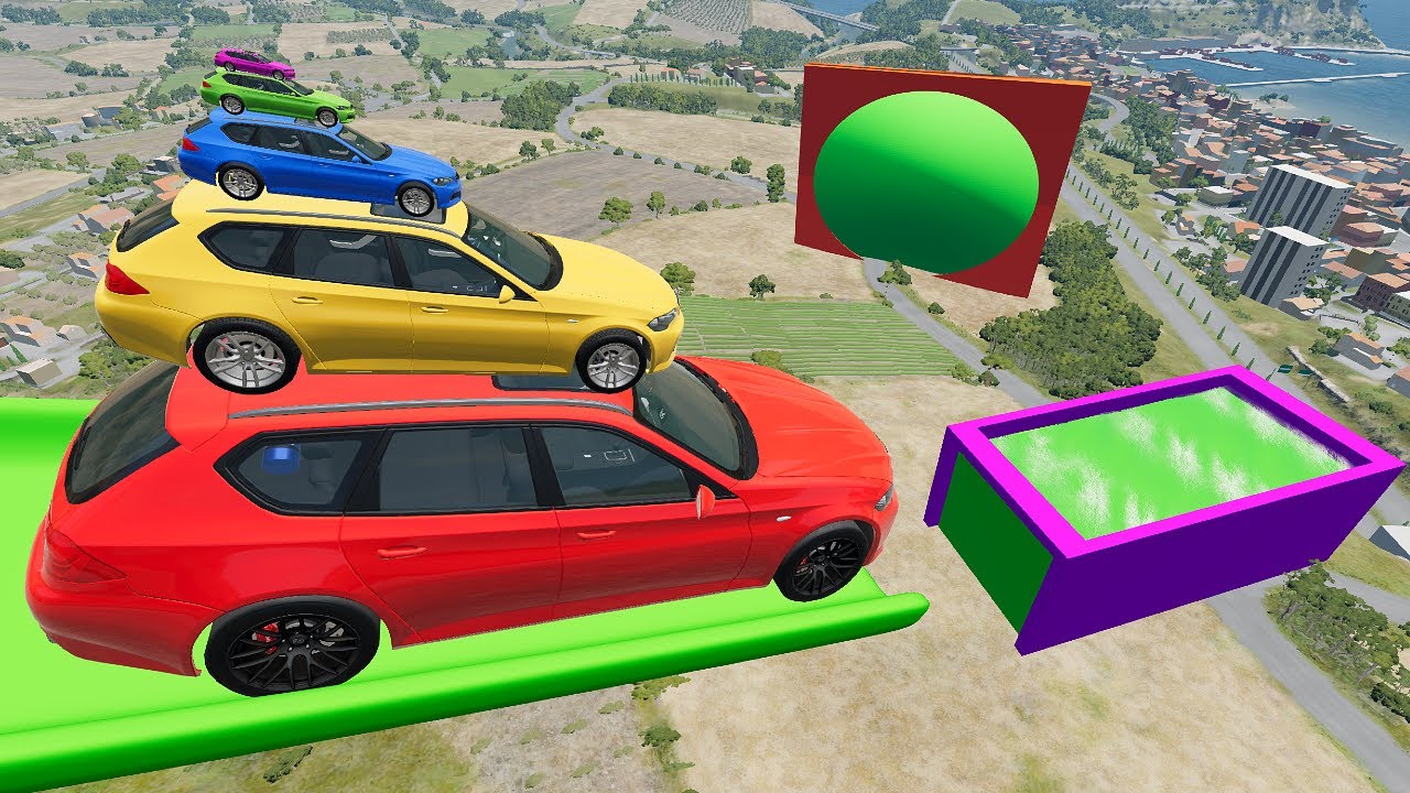Small Cars on Big Car vs Slide Color with Portal Pool - Cars vs Deep Water - BeamNG.Drive #17