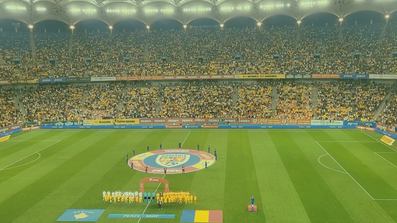 Imnul României înainte de România vs Kosovo, contând pentru etapa 6 din CE 2024 Q - ediția Germania.