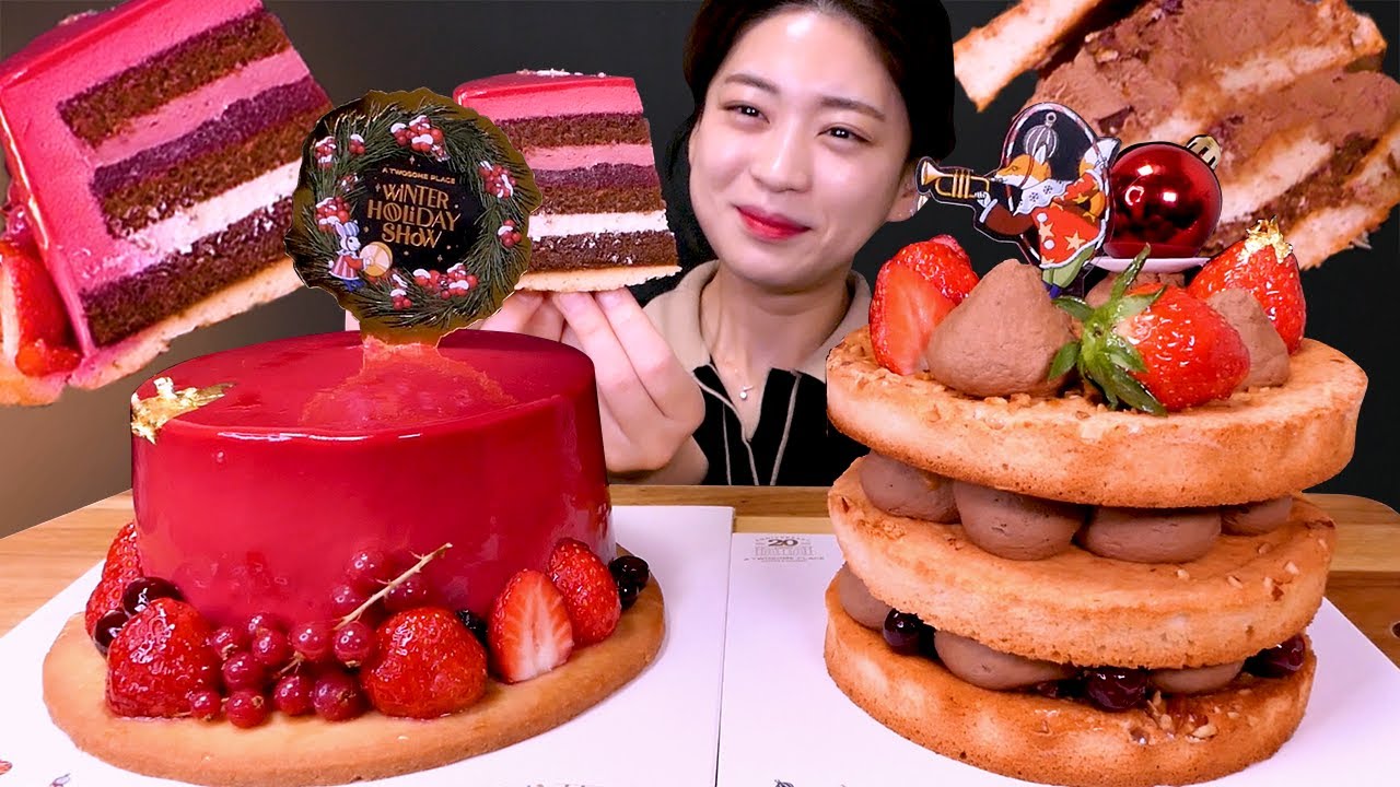 🍰Twosome Cake😍투썸플레이스 겨울 신메뉴✨크리스마스 케이크 먹방❤[Dacquoise Chocolate Cake, Winter Holiday Show] Mukbang