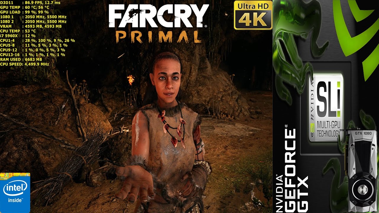 Far Cry Primal Ultra Settings 4K | GTX 1080 SLI | HB Bridge | i7 5960X 4.5GHz