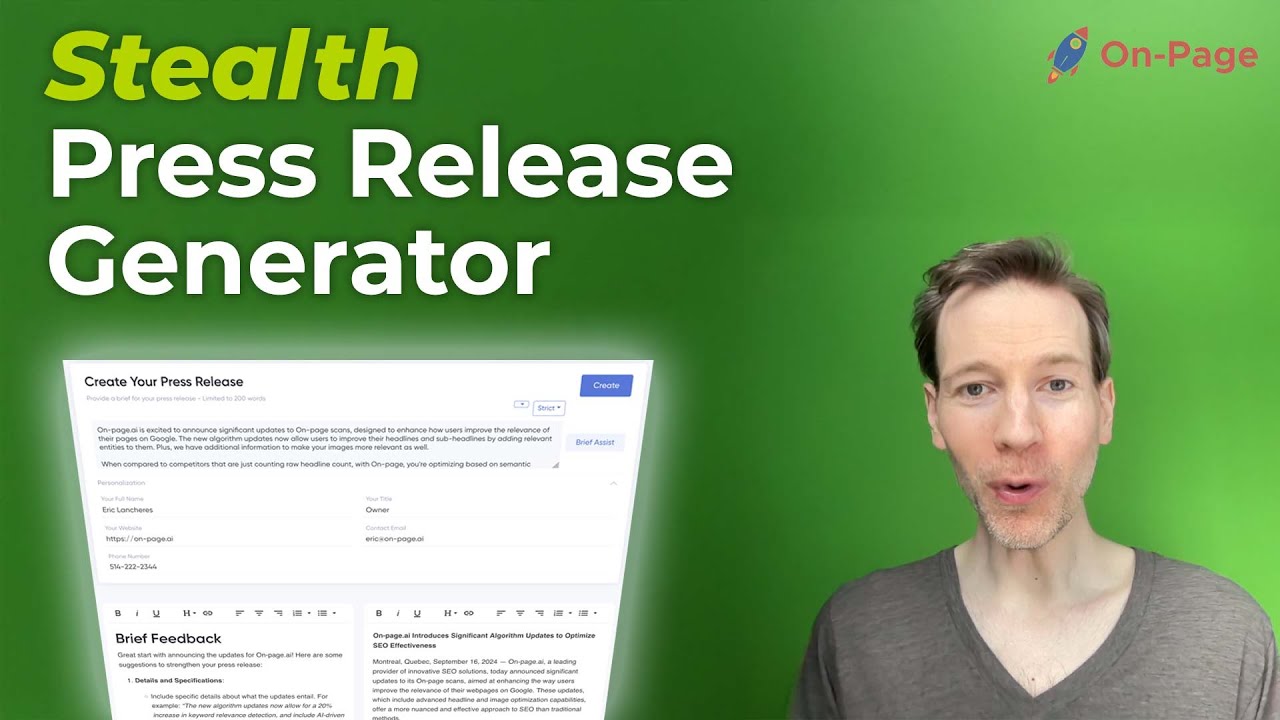 New On-Page.ai Features - Press Release Generator & Headline Entity Optimizer