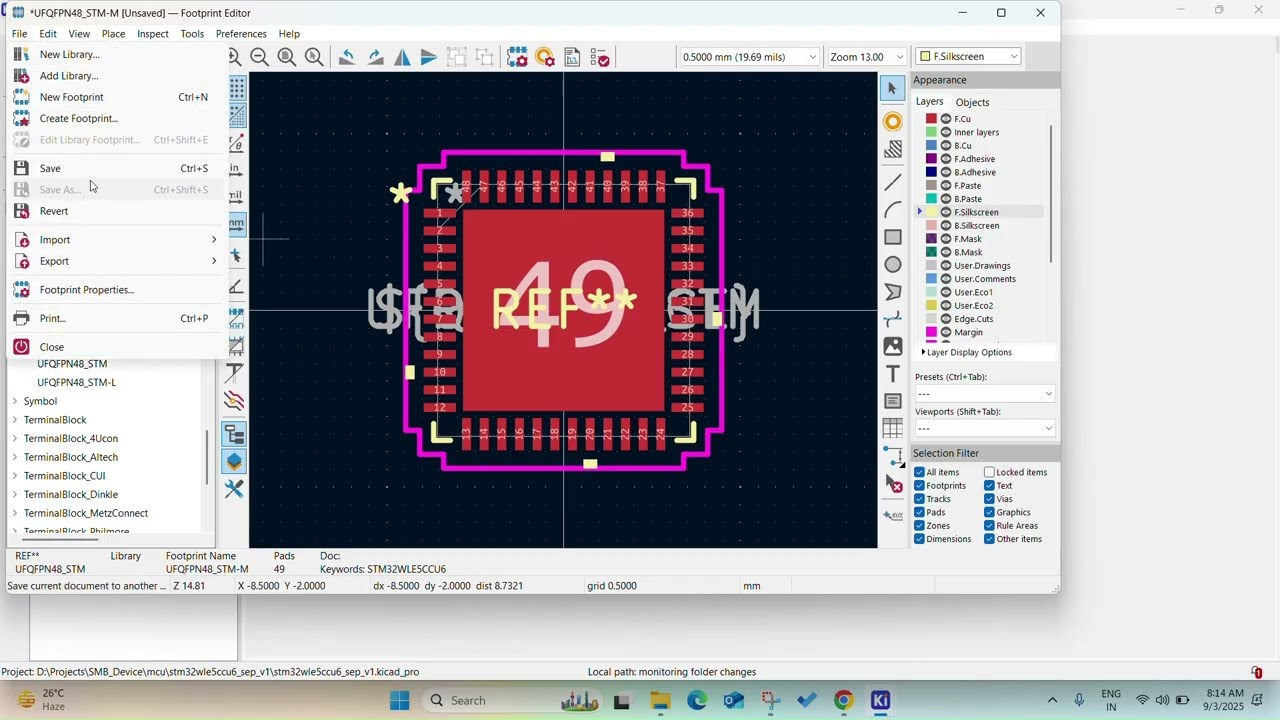 kicad footprint addition to a specific project (kicad 9)