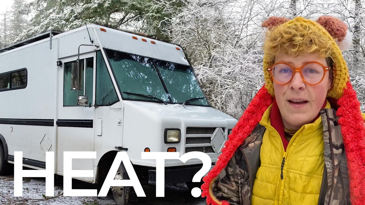 Winter van life  SNOW heating a van Cubic mini woodstove