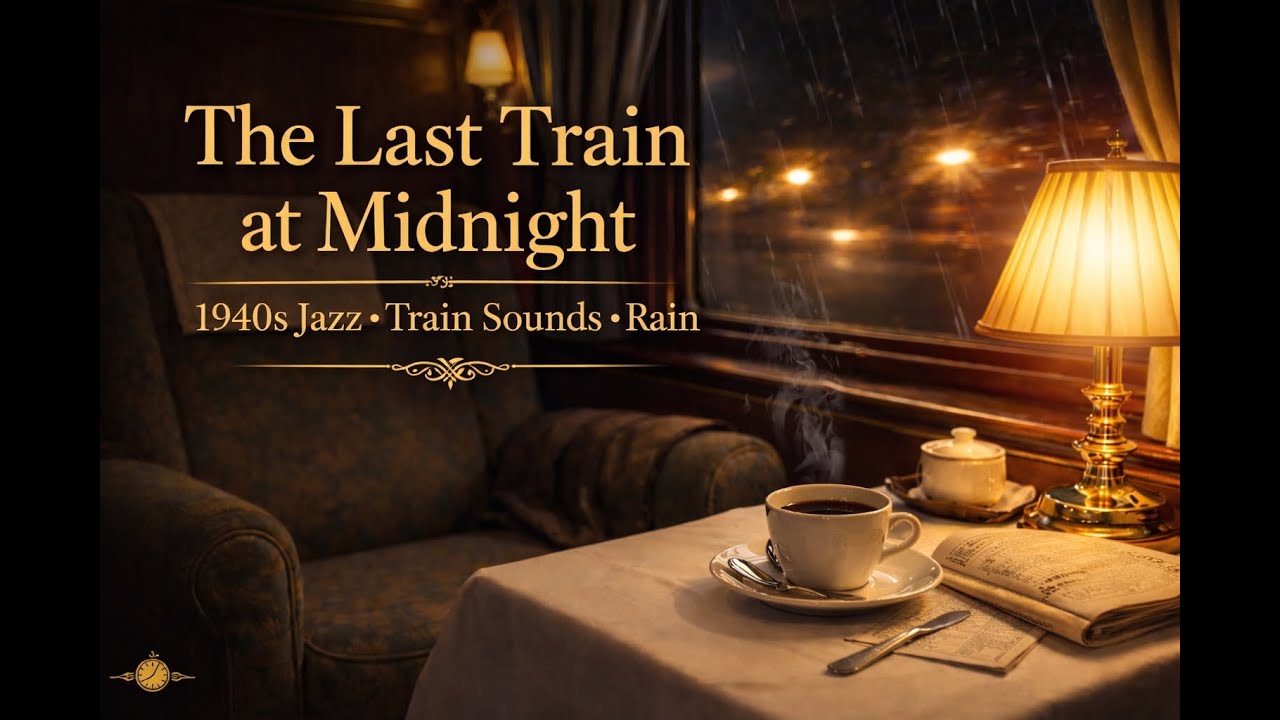 The Last Train at Midnight 🚂🕯️ | 1940s Jazz, Train Sounds & Rain